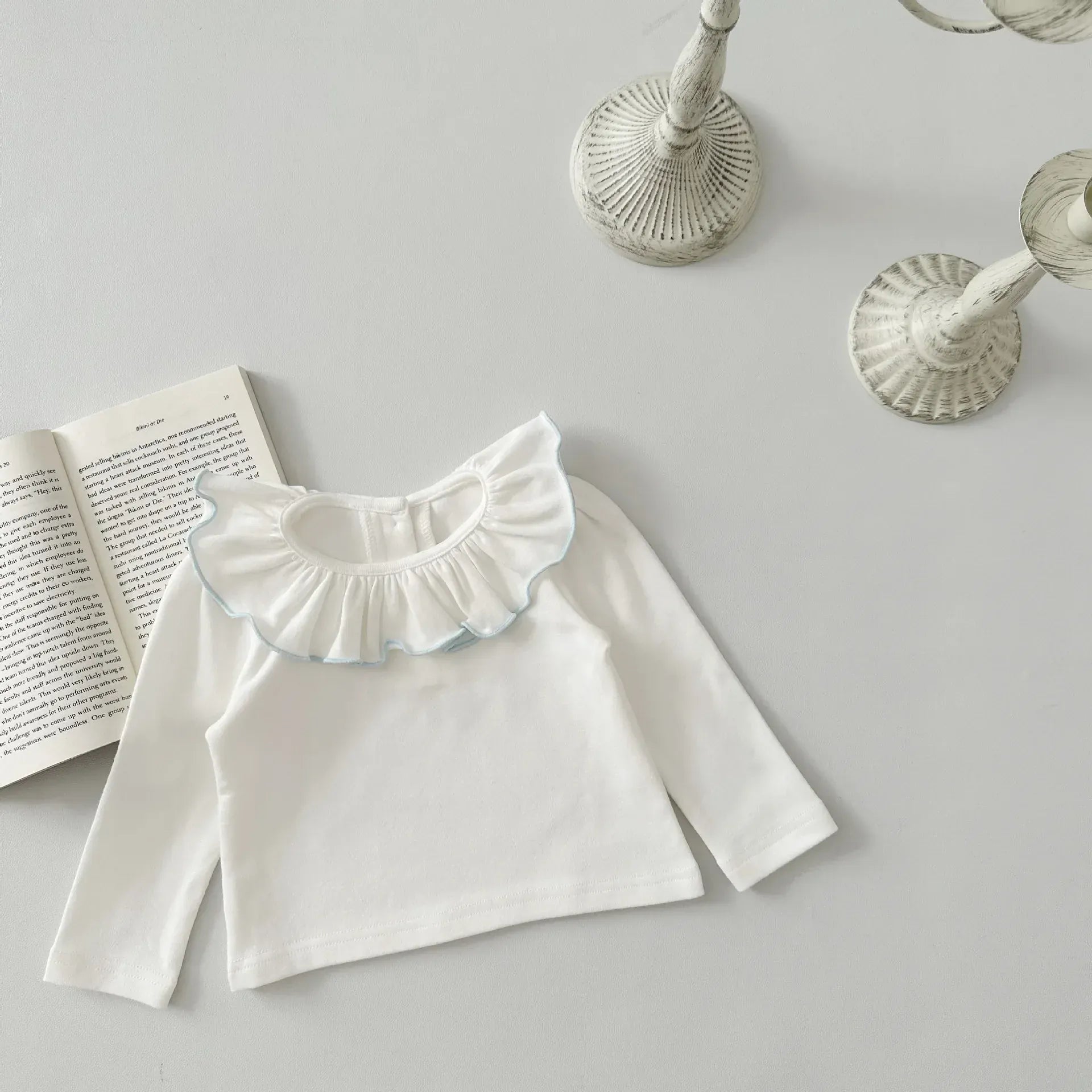長袖Tシャツ white / 6M  66cm ベビートップス フリルサークル襟 長袖Tシャツブラウス 2カラー