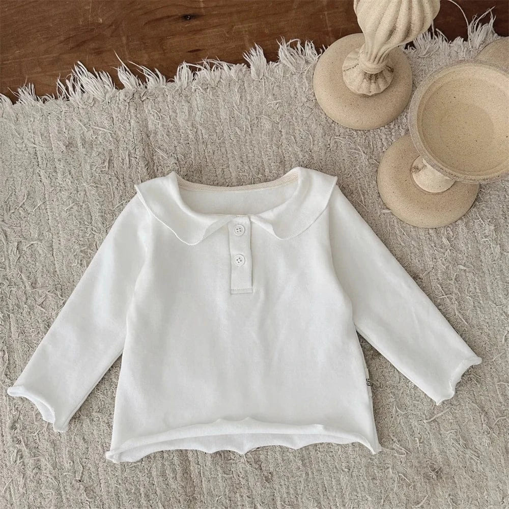 長袖Tシャツ White / 6M  66CM ベビートップス 丸襟長袖Tシャツブラウス 2カラー【mh0006701】