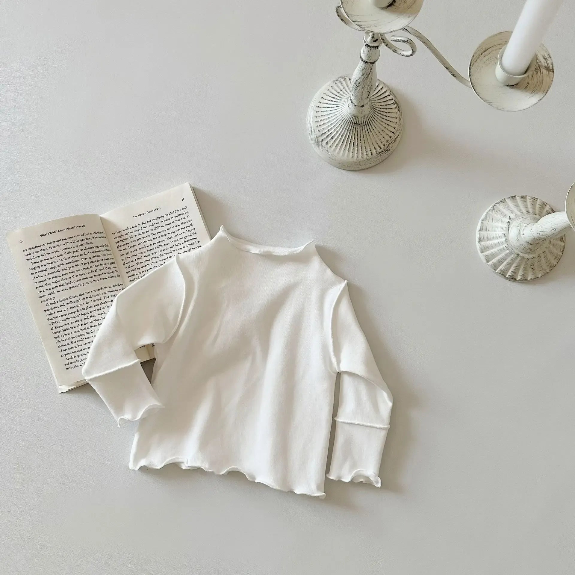 長袖Tシャツ white / 6M  66cm ベビートップス 長袖 フリル ハイネック Tシャツ 3カラー