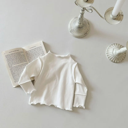 長袖Tシャツ white / 6M  66cm ベビートップス 長袖 フリル ハイネック Tシャツ 3カラー