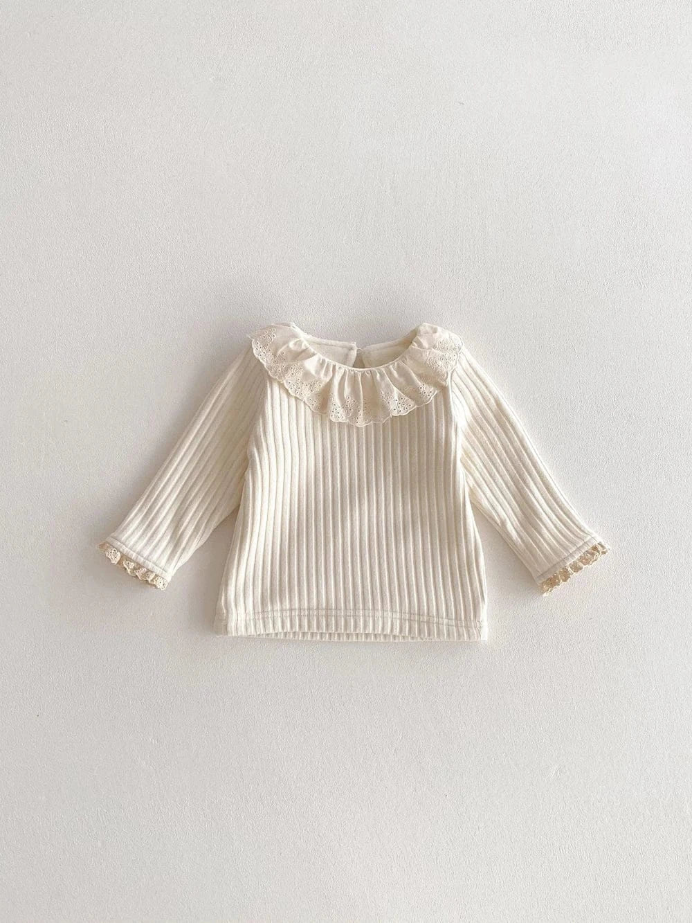 長袖Tシャツ White / 6M 66cm ベビートップス 裏フリースラッフル襟長袖Tシャツブラウス【mh0007716】