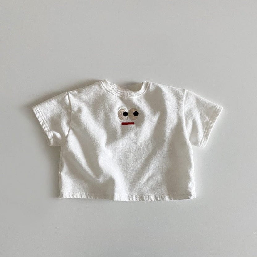 半袖Tシャツ White / 73cm embroidered big eyes T-shirt【mh0009522】