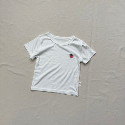 半袖Tシャツ White / 73cm いちご刺繍半袖Tシャツ【mh0010416】