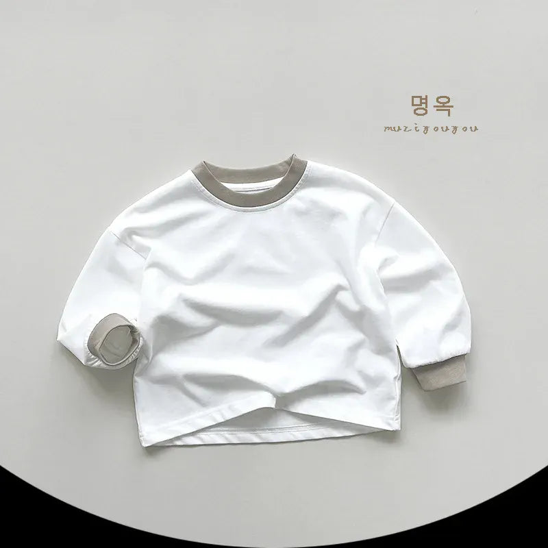 長袖Tシャツ White / 80cm 9-12m / 取り寄せ（10〜35日） キッズトップス 長袖Tシャツ シンプルベーシック ベージュ/グレー/2カラー