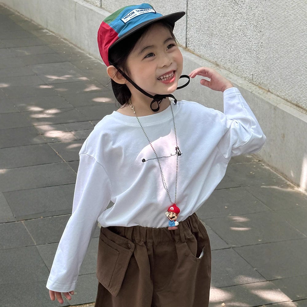 長袖Tシャツ White / 90cm プリントワンポイント長袖Tシャツ【mh0010571】