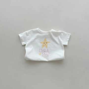 半袖Tシャツ White / 9M  73CM ベビートップス 半袖プリントTシャツ 星スタープリント 2カラー【mh0005471】