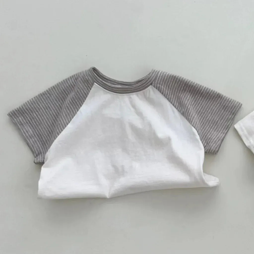 半袖Tシャツ White / 9M  73CM ベビートップス 半袖Tシャツ パッチワーク ボーダー ラグランスリーブ 2カラー【mh0006313】