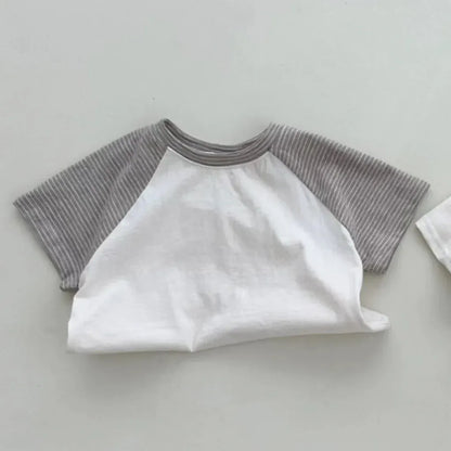 半袖Tシャツ White / 9M  73CM ベビートップス 半袖Tシャツ パッチワーク ボーダー ラグランスリーブ 2カラー【mh0006313】