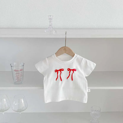 半袖Tシャツ White / 9M  73cm キッズトップス 半袖Tシャツ ダブルリボンプリント 3カラー