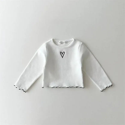 長袖Tシャツ White / 9M  73CM キッズトップス ハートワンポイントフリル長袖Tシャツ【mh0008790】