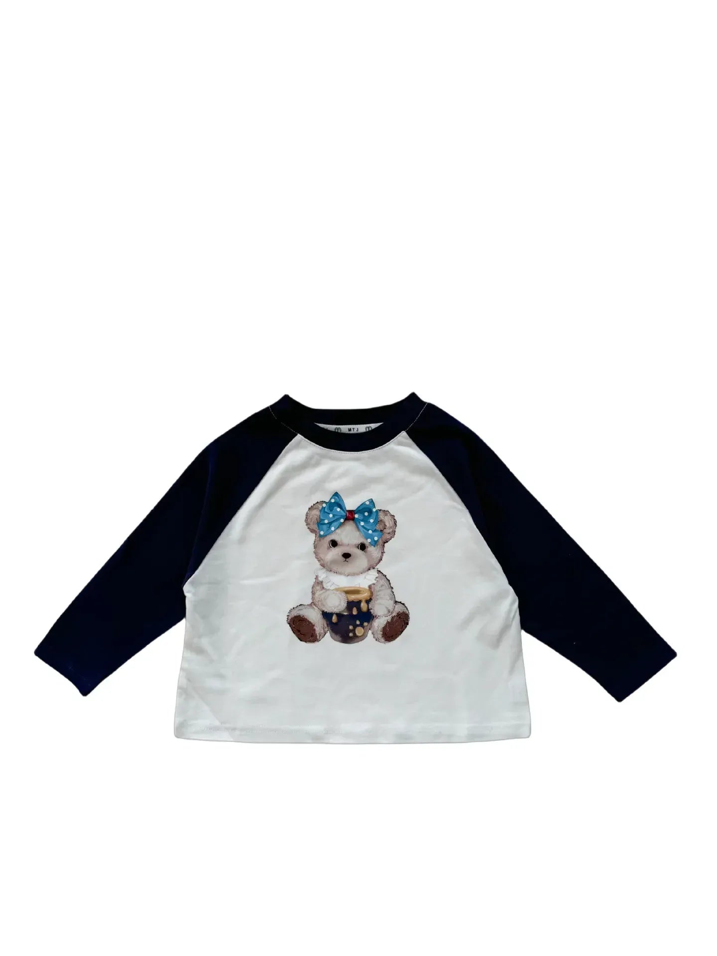 長袖Tシャツ white blue / 24M  90CM キッズトップス 長袖プリントTシャツ ラグランパッチワーク 4カラー