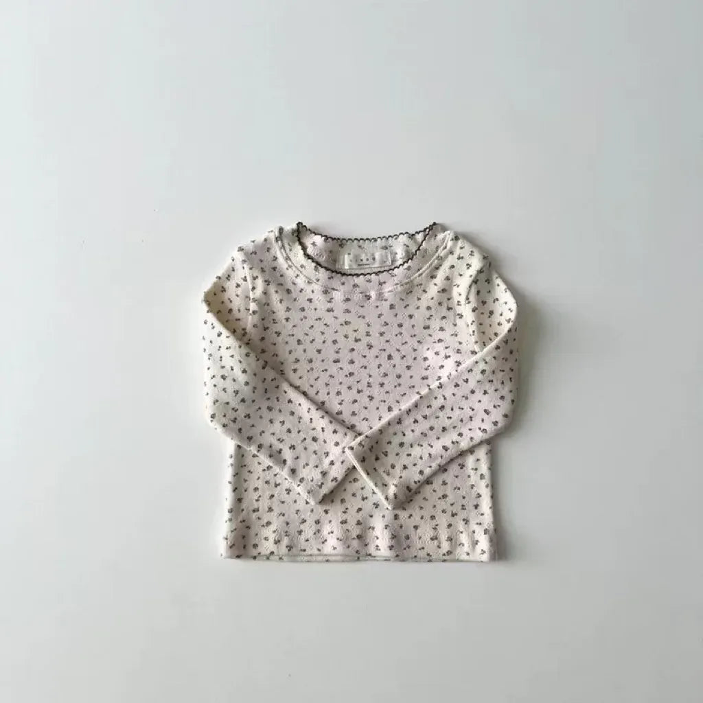 長袖Tシャツ white floral / 9M  73CM ベビーキッズトップス リボン/フラワー/ハートプリント長袖Tシャツ【mh0007735】