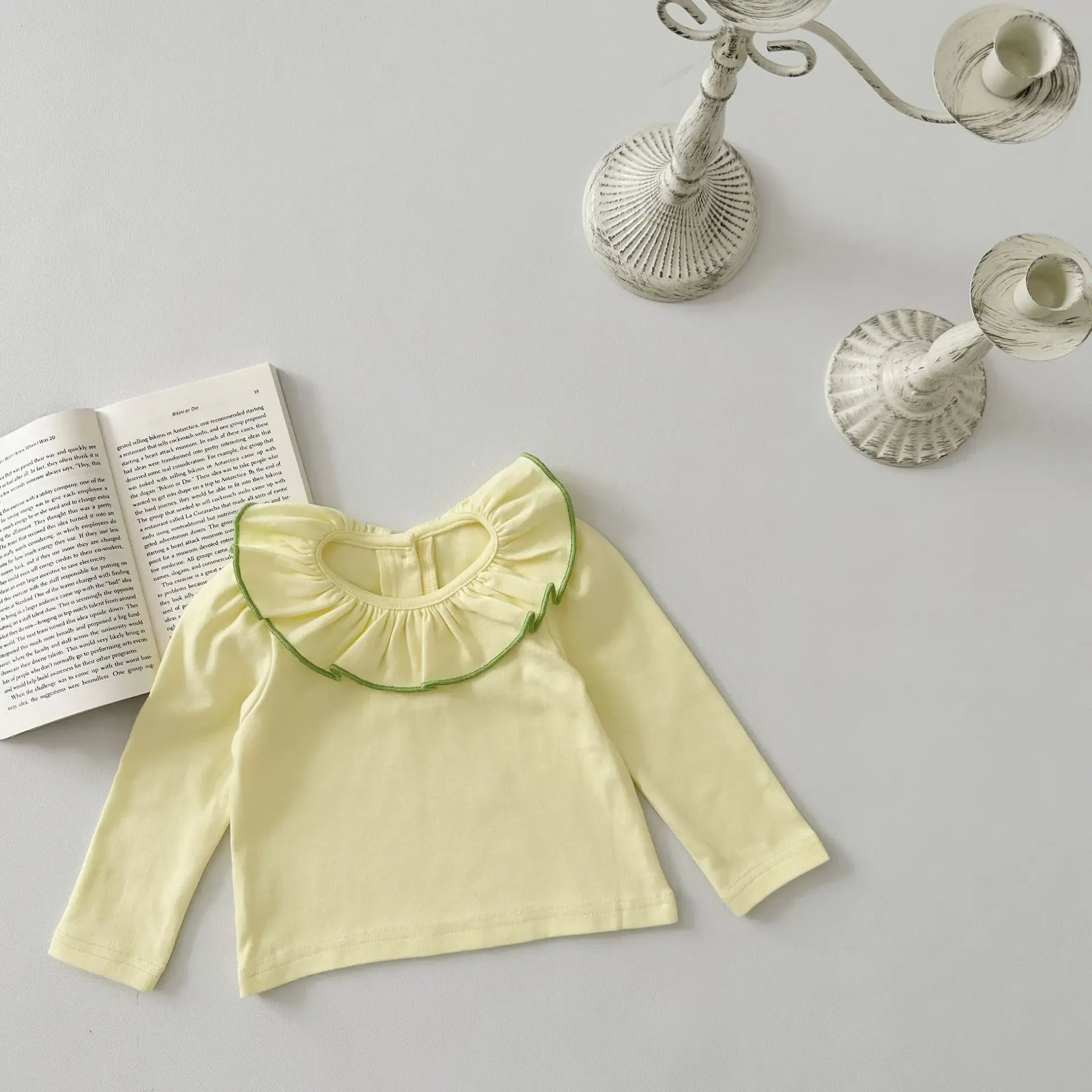 長袖Tシャツ yellow / 6M  66cm ベビートップス フリルサークル襟 長袖Tシャツブラウス 2カラー