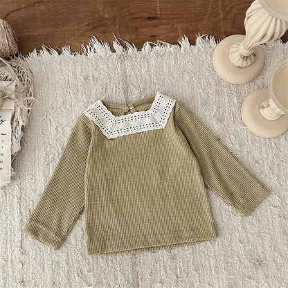 長袖Tシャツ Yellow / 6M  66CM ベビートップス レーススクエアネック長袖Tシャツカットソー 2カラー【mh0006700】