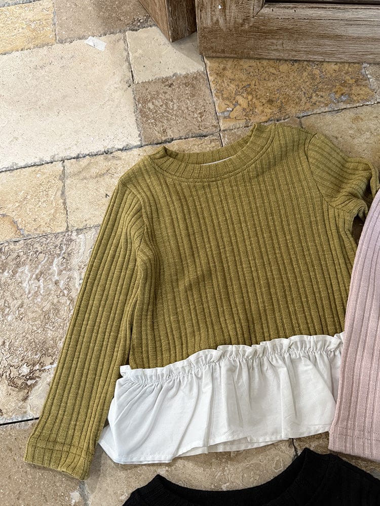 長袖Tシャツ Yellow / 90cm ペプラムフリル長袖Tシャツカットソー【mh0011038】