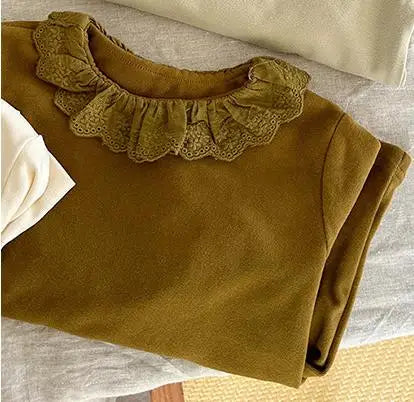 長袖Tシャツ Yellow Brown / 24M  90CM キッズトップス ラッフルレース襟長袖Tシャツ【mh0008241】