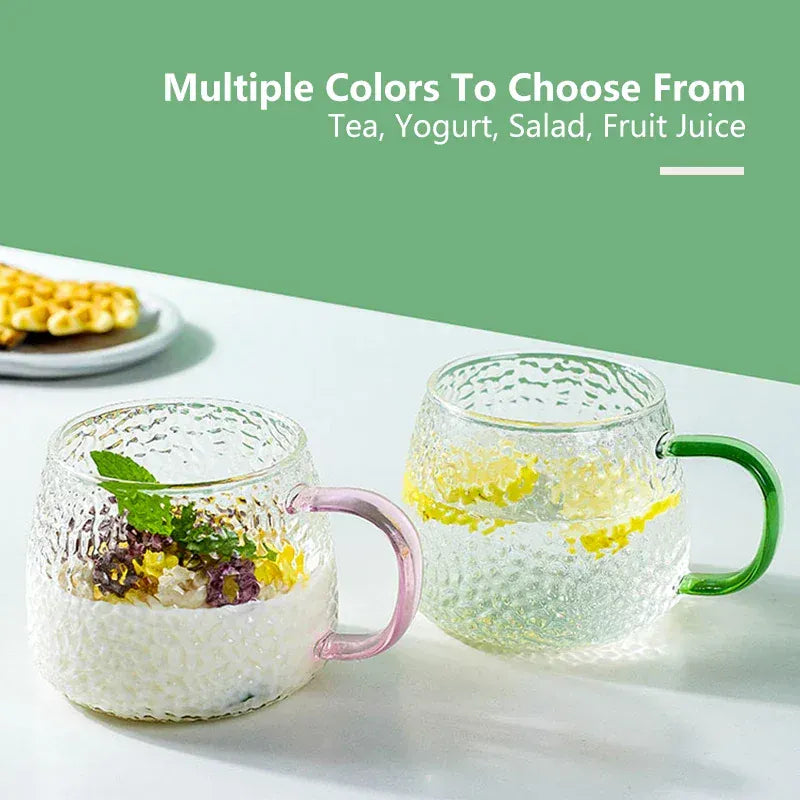 コップ・グラス・マグ ハンマーパターン コーヒーカップ エアバブル ウォーターグラス 400ml 温度耐性付き ハンドル付き ティーカップ【mh0005798】