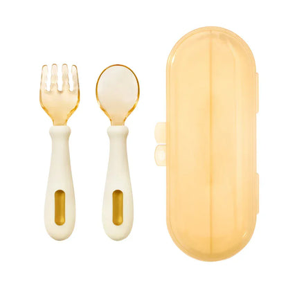 ベビーキッズ食器 A1 ベビー用シリコンスプーン＆フォーク 柔らかく曲がる 新生児用 食事トレーニング用食器セット【mh0005792】