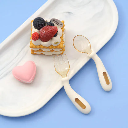 ベビーキッズ食器 A1 ベビー用シリコンスプーン＆フォーク 柔らかく曲がる 新生児用 食事トレーニング用食器セット【mh0005792】