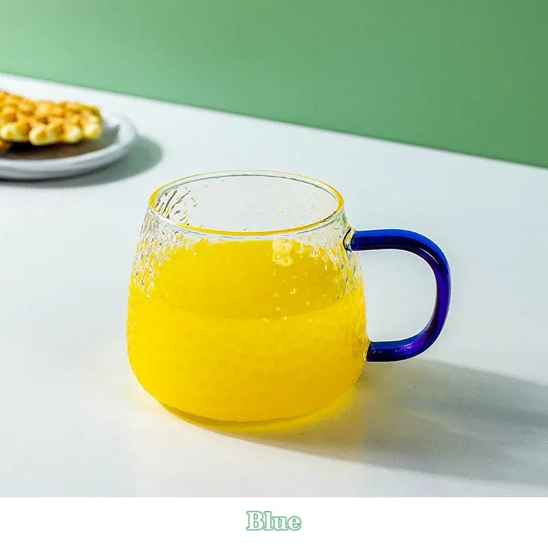 コップ・グラス・マグ Blue / 301-400ml ハンマーパターン コーヒーカップ エアバブル ウォーターグラス 400ml 温度耐性付き ハンドル付き ティーカップ【mh0005798】