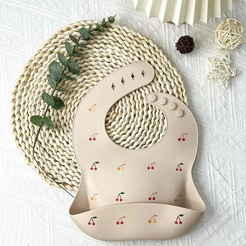 お食事エプロン cherry / One Size ベビー ビブ 防水  クマ シリコン エプロン スタイ お食事エプロン ポケットエプロン【mh0001778】