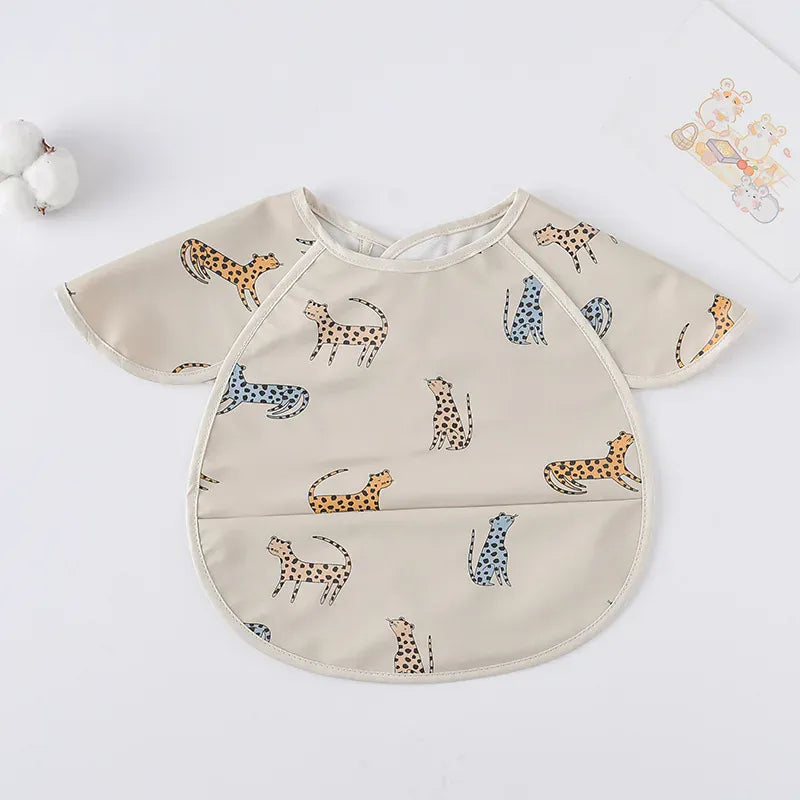 お食事エプロン Colored Leopard お食事エプロン ポケットスタイ 離乳食 半袖ビブ 防水エプロン【mh0005930】