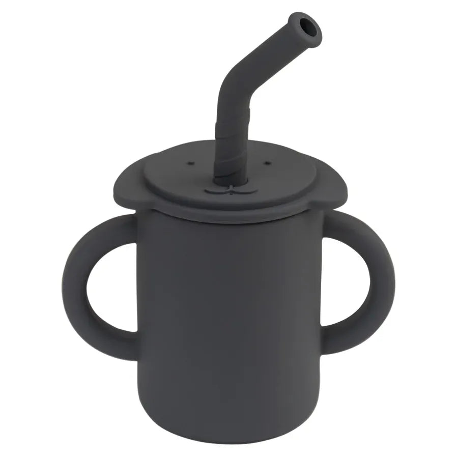 ベビーキッズ食器 dark grey ＊メーカー直送＊ ベビーマグ ストローマグ ハンドル 持ち手付き 象エレファント シリコンカップ【mh0005817】