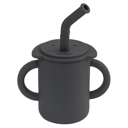 ベビーキッズ食器 dark grey ＊メーカー直送＊ ベビーマグ ストローマグ ハンドル 持ち手付き 象エレファント シリコンカップ【mh0005817】