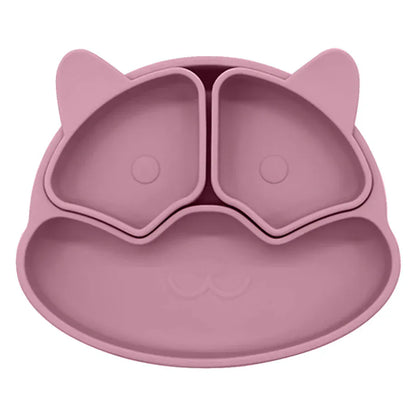 ベビーキッズ食器 Dark Red ＊メーカー直送＊ ベビー シリコン食器 キャットプレート 幼児用トレーニング食器セット キッズギフト 離乳食【mh0005796】