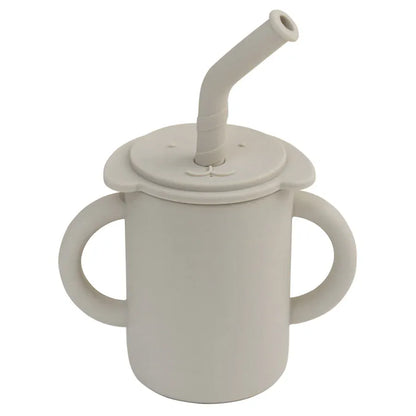 ベビーキッズ食器 light grey ＊メーカー直送＊ ベビーマグ ストローマグ ハンドル 持ち手付き 象エレファント シリコンカップ【mh0005817】