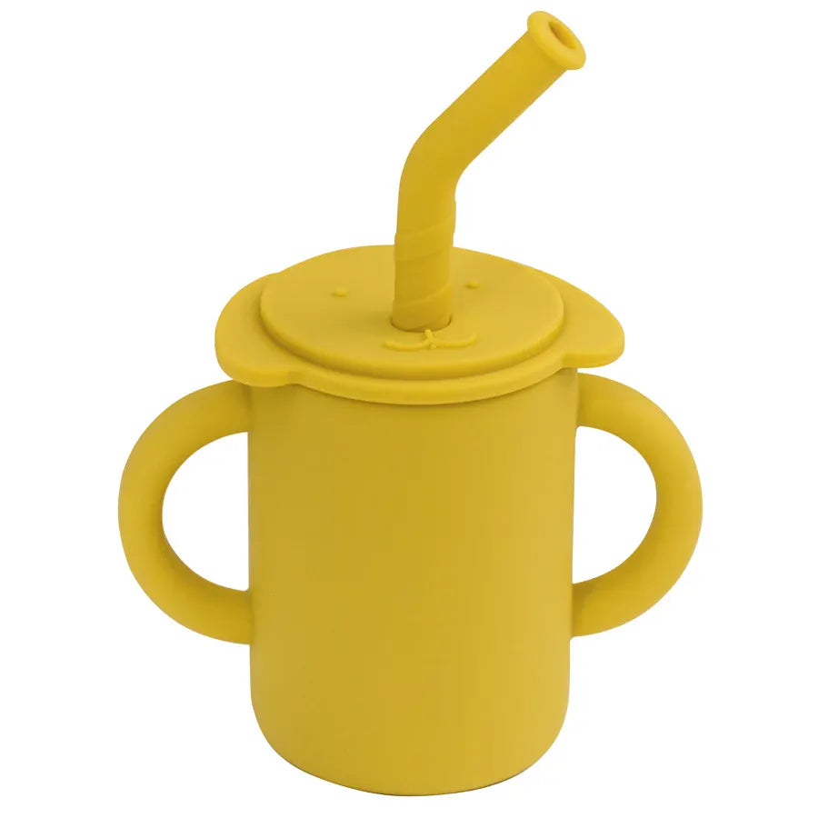 ベビーキッズ食器 mustard ＊メーカー直送＊ ベビーマグ ストローマグ ハンドル 持ち手付き 象エレファント シリコンカップ【mh0005817】