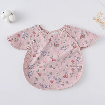 お食事エプロン Pink Flowers お食事エプロン ポケットスタイ 離乳食 半袖ビブ 防水エプロン【mh0005930】