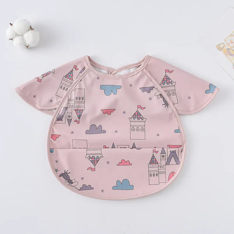 お食事エプロン Pink Manor お食事エプロン ポケットスタイ 離乳食 半袖ビブ 防水エプロン【mh0005930】