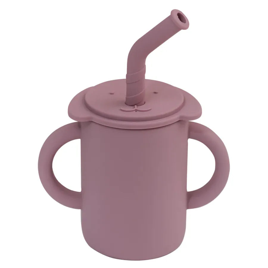 ベビーキッズ食器 powder rose ＊メーカー直送＊ ベビーマグ ストローマグ ハンドル 持ち手付き 象エレファント シリコンカップ【mh0005817】