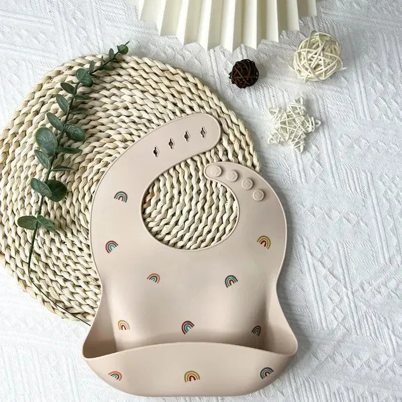 お食事エプロン rainbow / One Size ベビー ビブ 防水  クマ シリコン エプロン スタイ お食事エプロン ポケットエプロン【mh0001778】