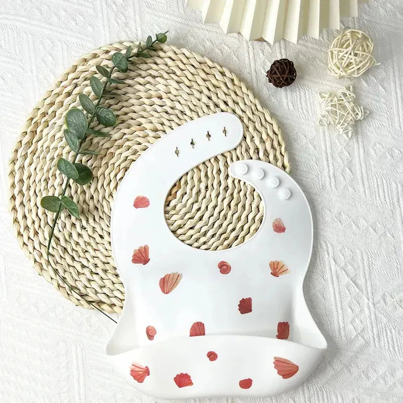 お食事エプロン seashell / One Size ベビー ビブ 防水  クマ シリコン エプロン スタイ お食事エプロン ポケットエプロン【mh0001778】