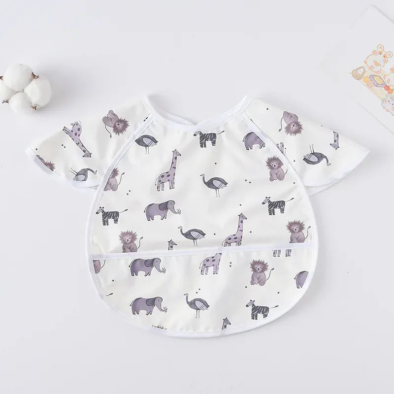 お食事エプロン White Animal お食事エプロン ポケットスタイ 離乳食 半袖ビブ 防水エプロン【mh0005930】