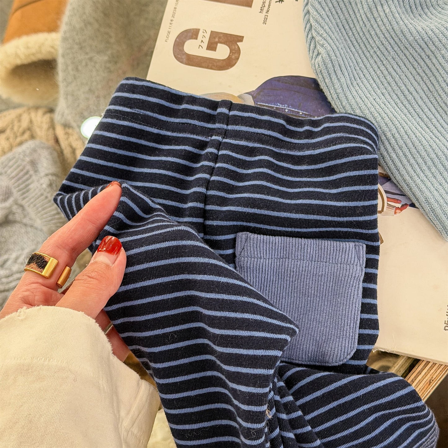 レギンスパンツ Blue / 80cm Striped Cotton Leggings ボーダー柄 レギンスパンツ【mh0012134】