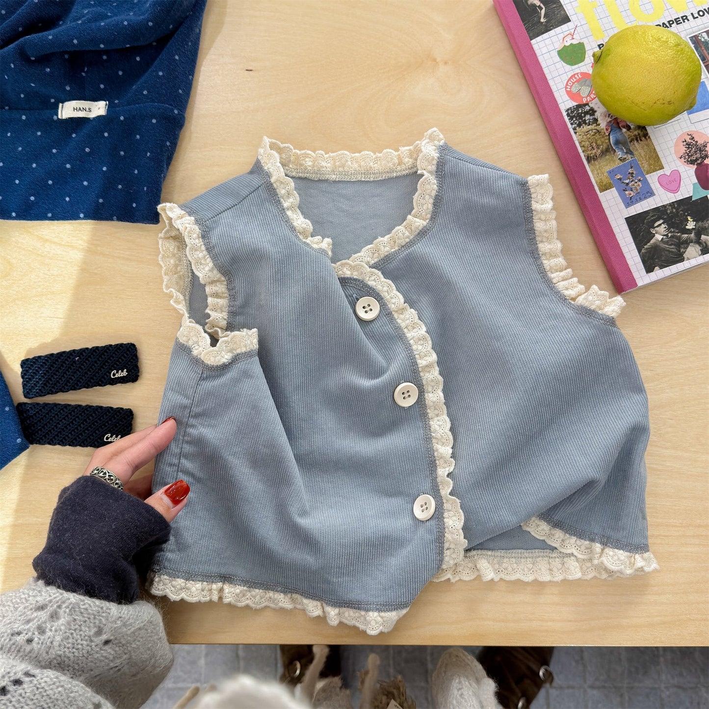 ベスト Blue / 80cm V-Neck Knitted Vest Vネック ニットベスト【mh0012129】