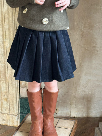 スカート Dark Blue / 90cm デニムプレッピープリーツスカート【mh0011225】