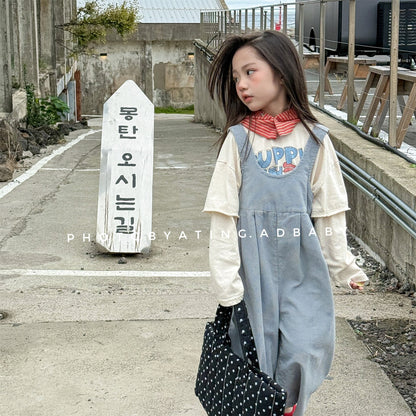 ビブ付きサロペットパンツ（ライトブルー）フロントポケット付き、ノースリーブ