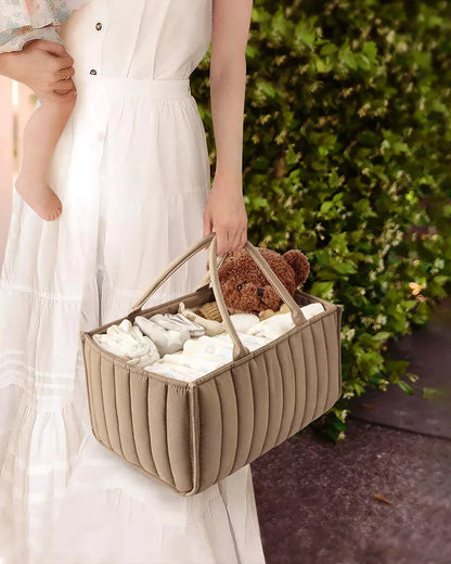 おむつ収納 Green おむつ収納バッグ ハンドル付きキルティングボックス ダイパーナッピーストレージ【mh0007901】