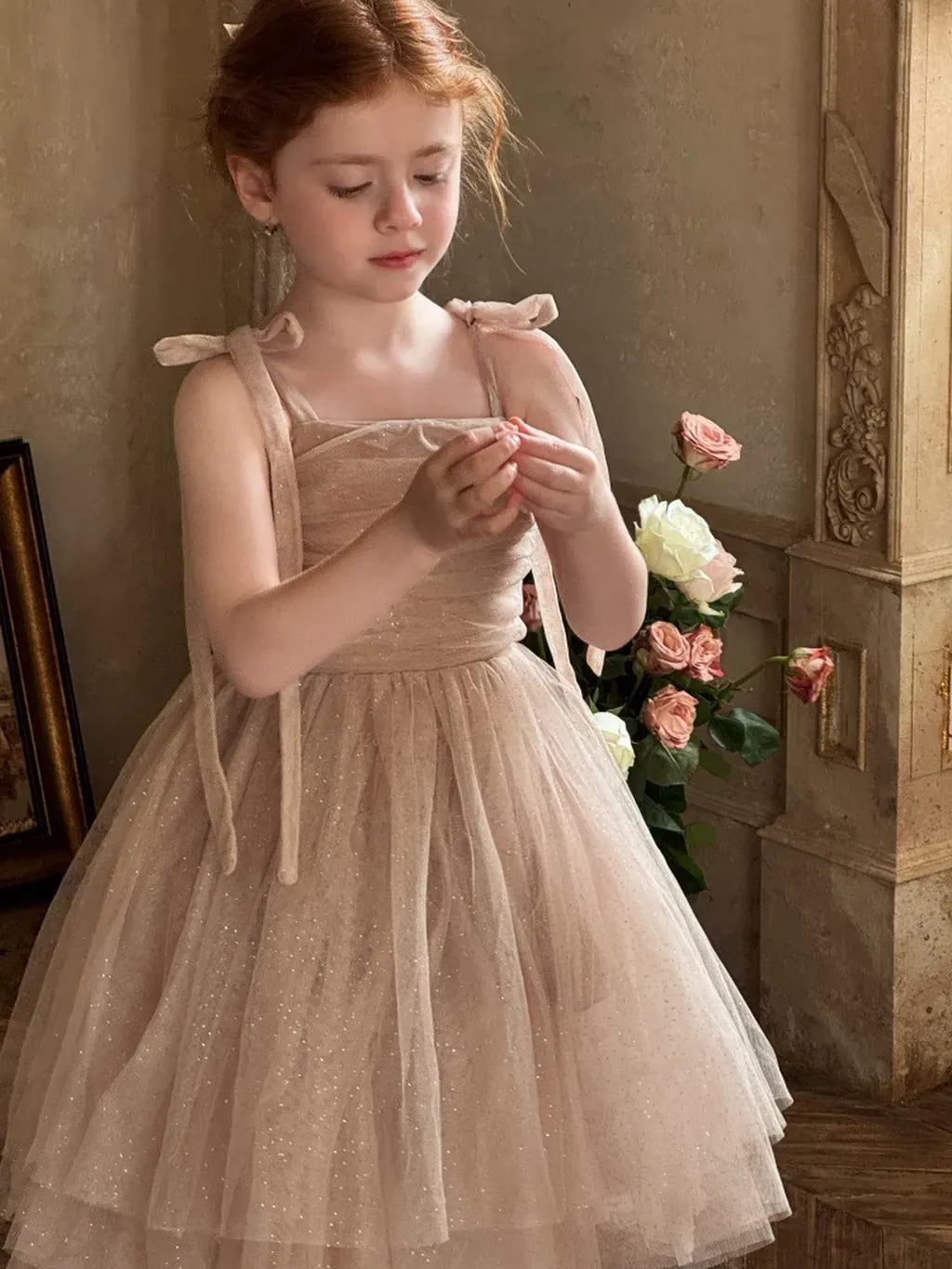 ノースリーブワンピース スパンコールチュールフリルケープ/ドレスワンピース【mh0011222】