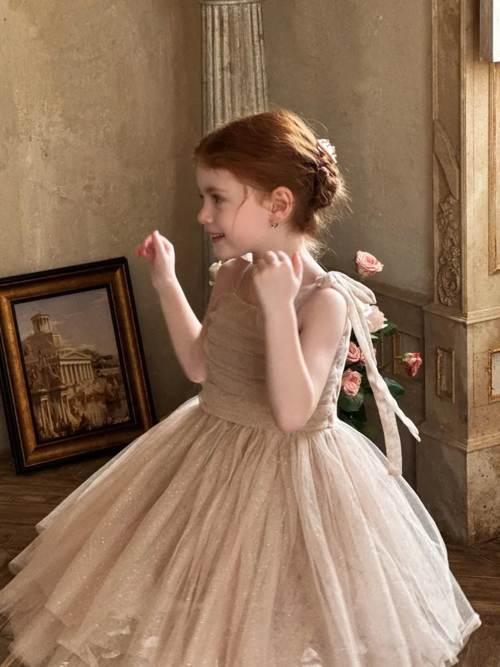 ノースリーブワンピース スパンコールチュールフリルケープ/ドレスワンピース【mh0011222】