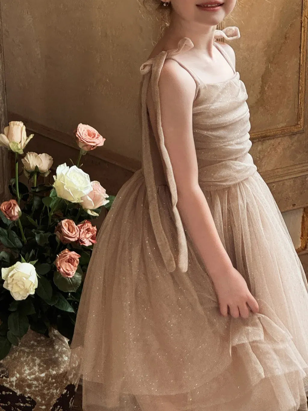 ノースリーブワンピース スパンコールチュールフリルケープ/ドレスワンピース【mh0011222】