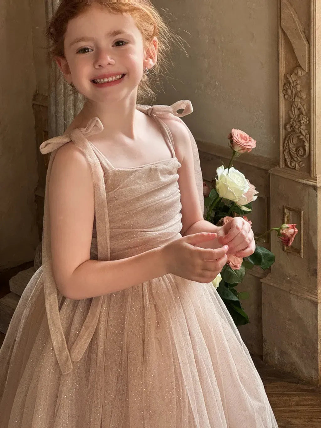 ノースリーブワンピース スパンコールチュールフリルケープ/ドレスワンピース【mh0011222】