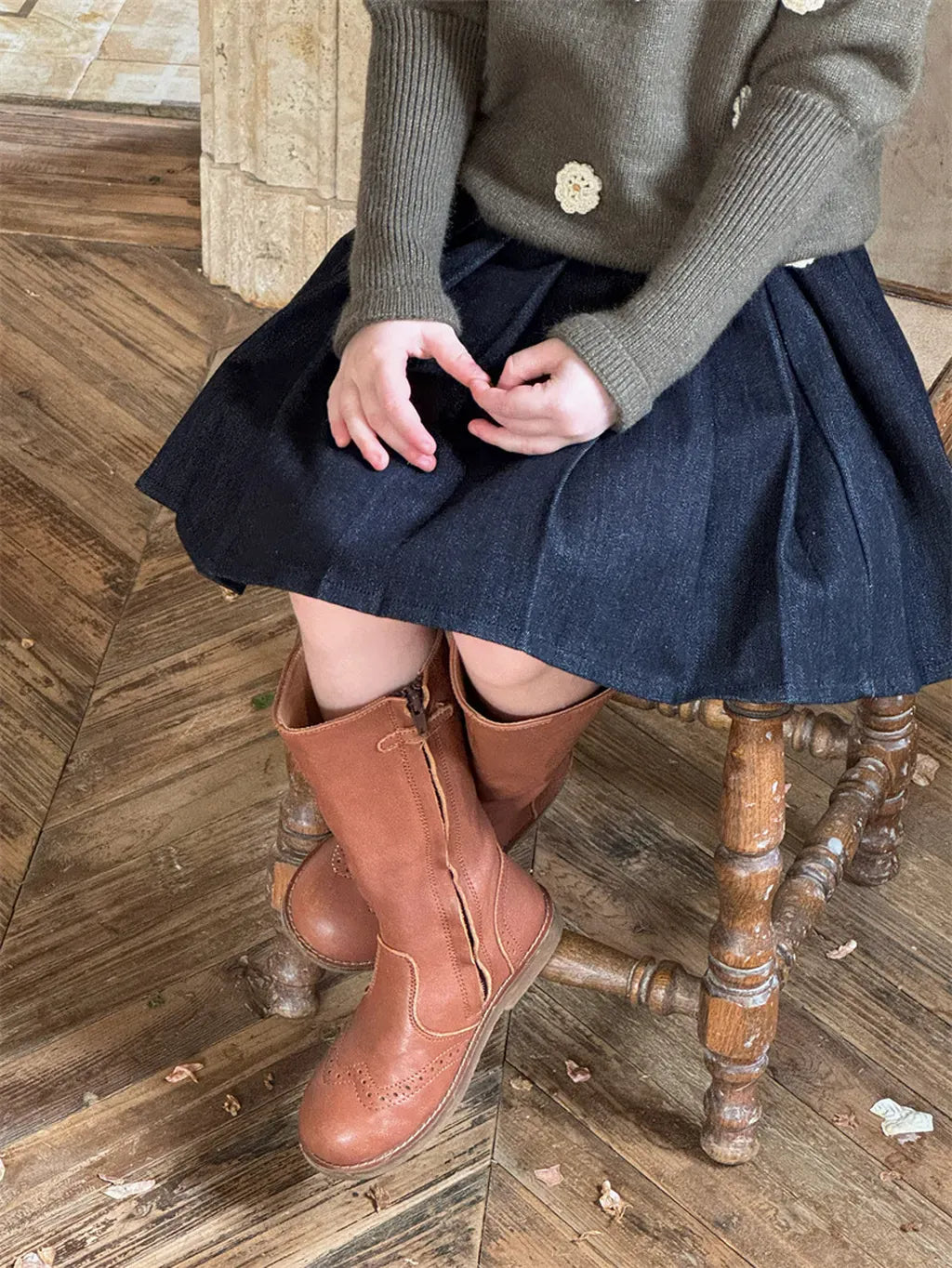 スカート デニムプレッピープリーツスカート【mh0011225】