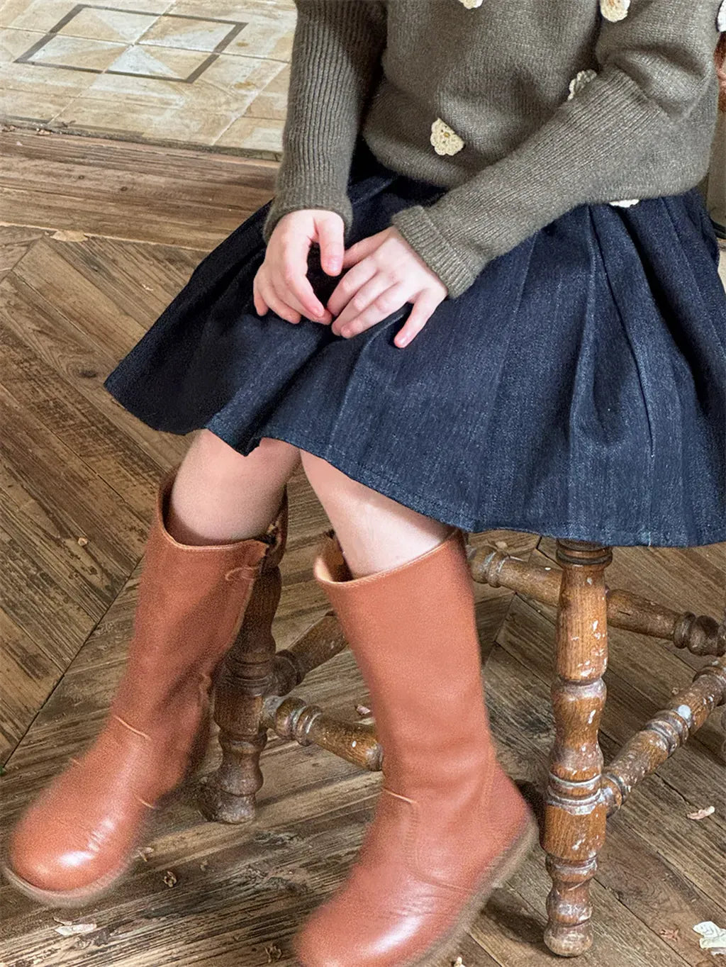 スカート デニムプレッピープリーツスカート【mh0011225】