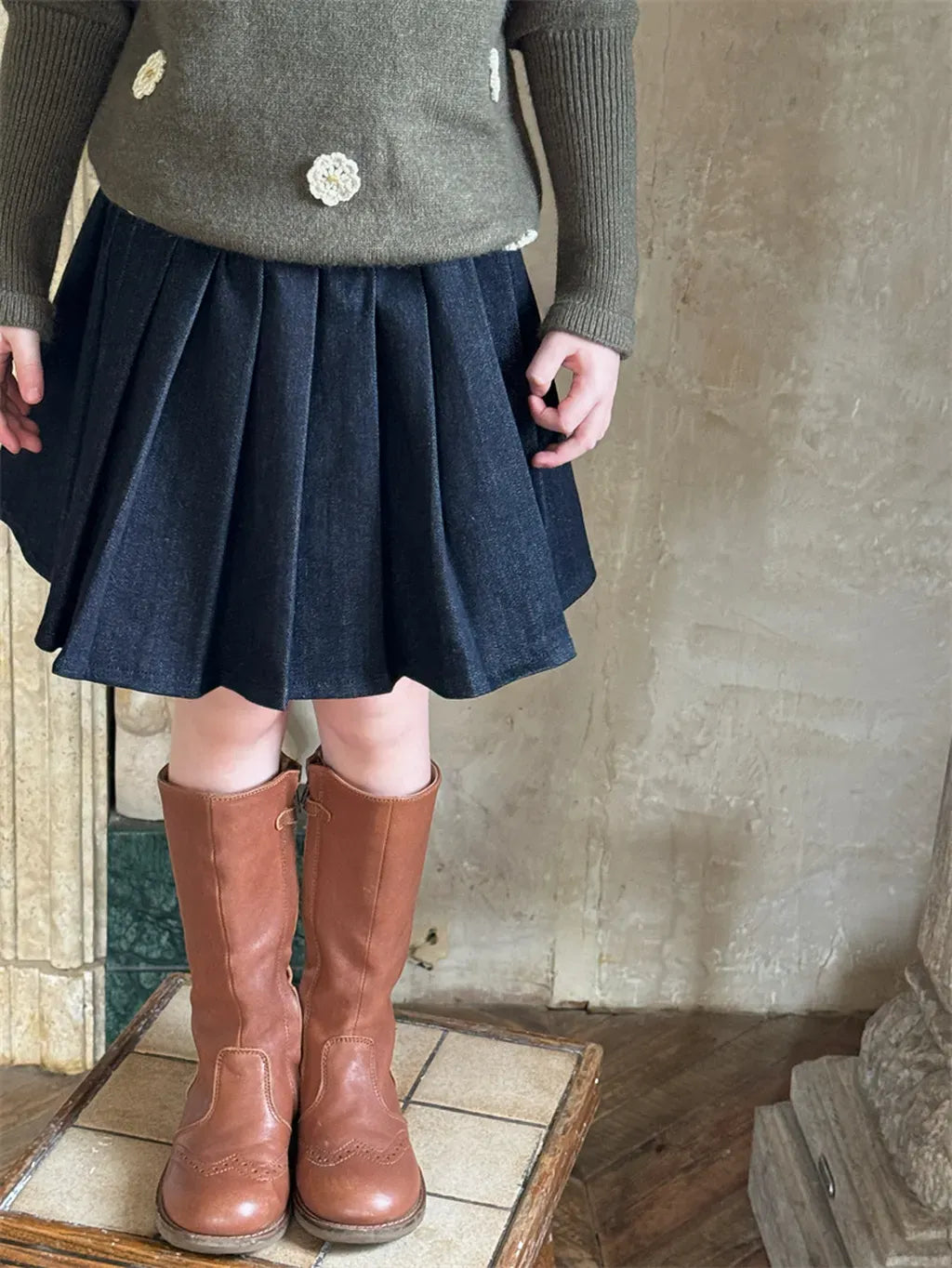 スカート デニムプレッピープリーツスカート【mh0011225】