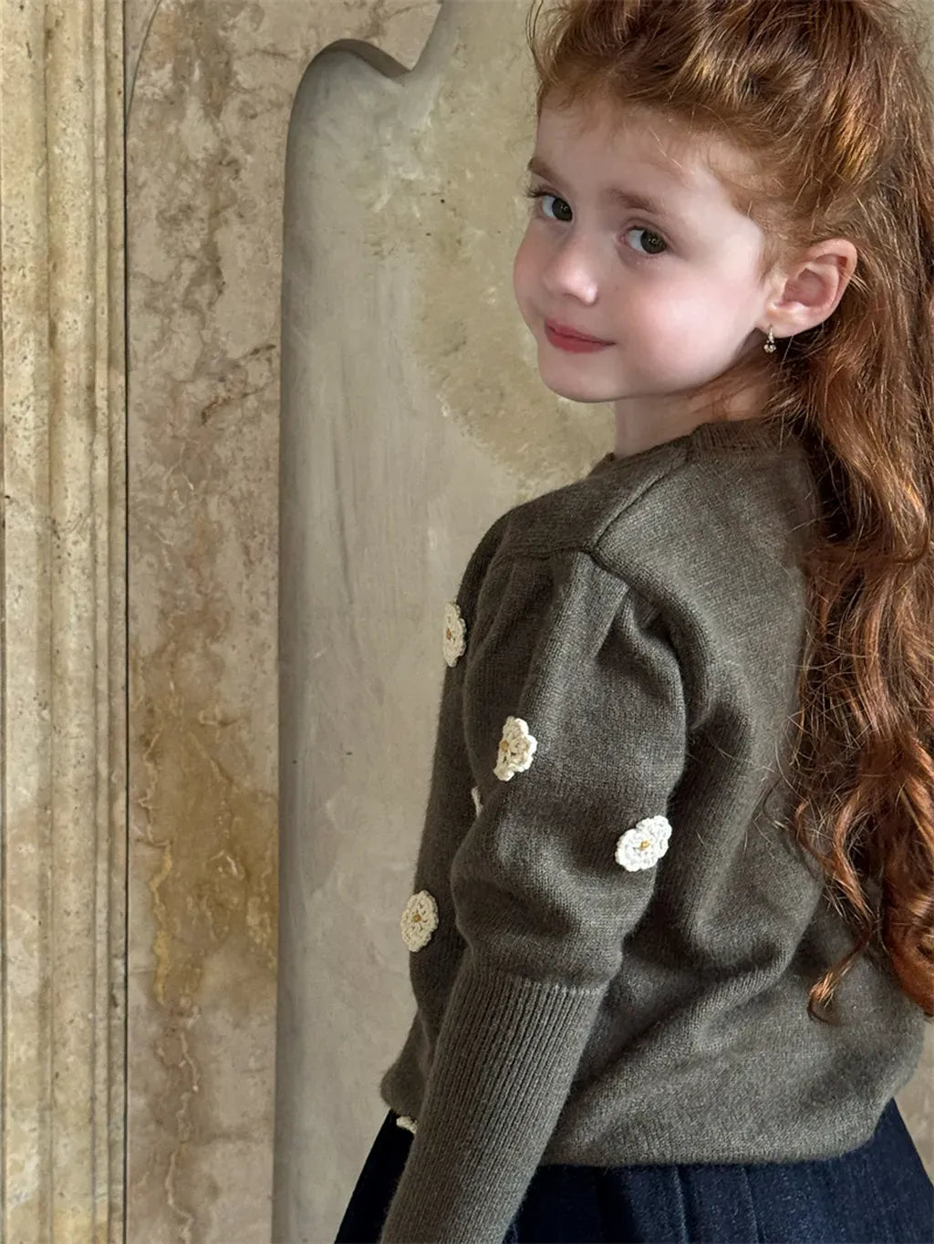 ニット・セーター フラワー刺繍パフスリーブセーター【mh0011226】